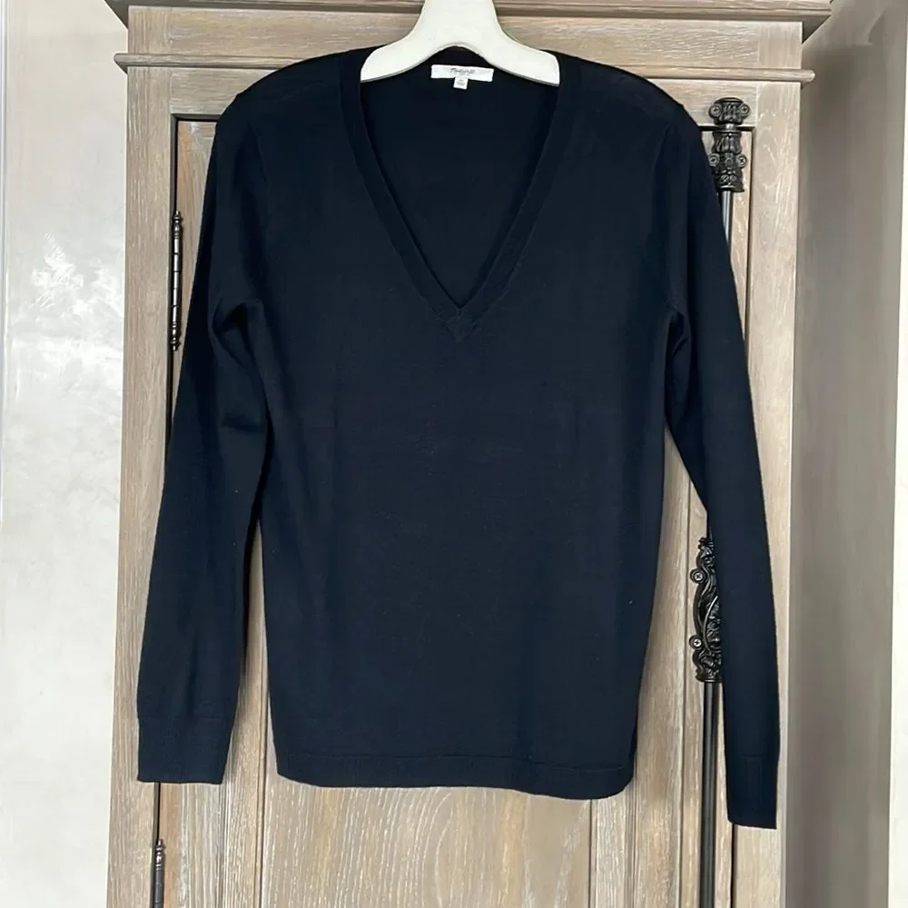 Madewell wool V-neck pullover sweater black size medium
